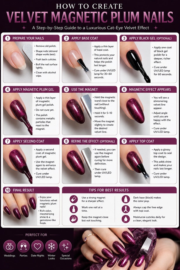 How to Create Velvet Magnetic Plum Nails โ Complete Step-by-Step Guide ๐โจ