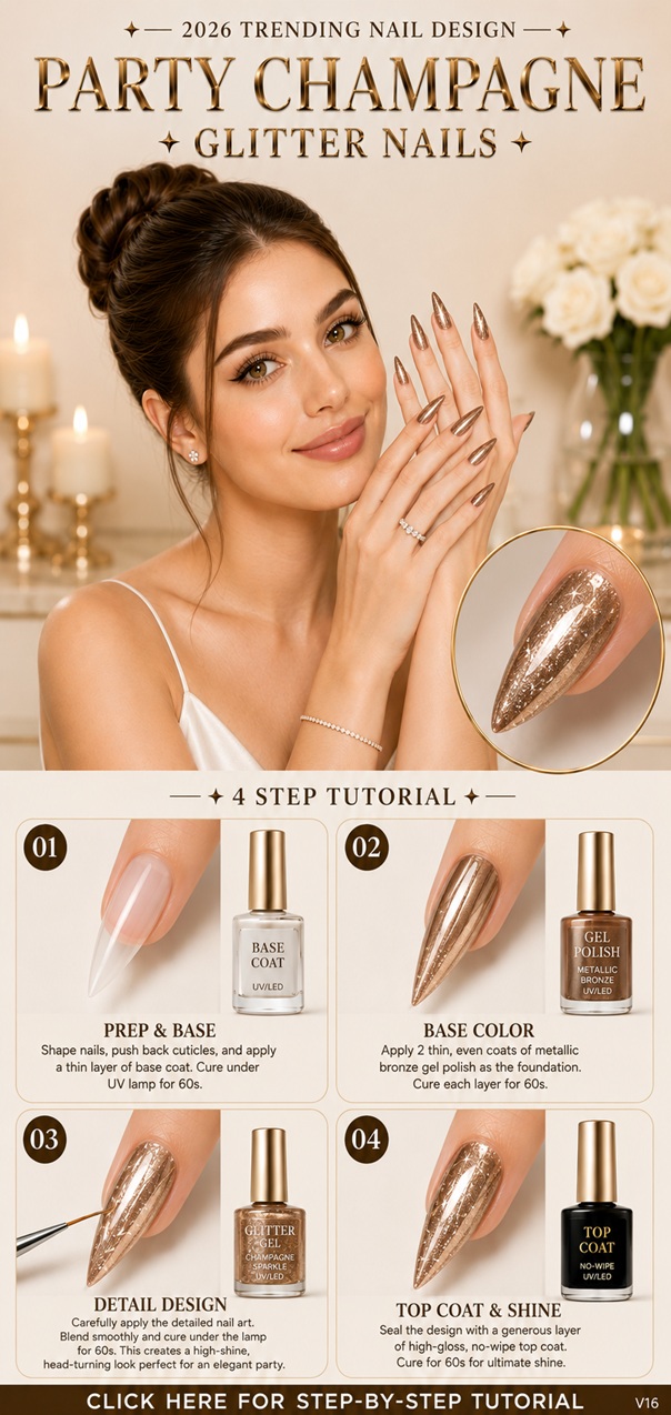 Party Champagne Glitter Nails – 2026 Luxury Nail Design Tutorial